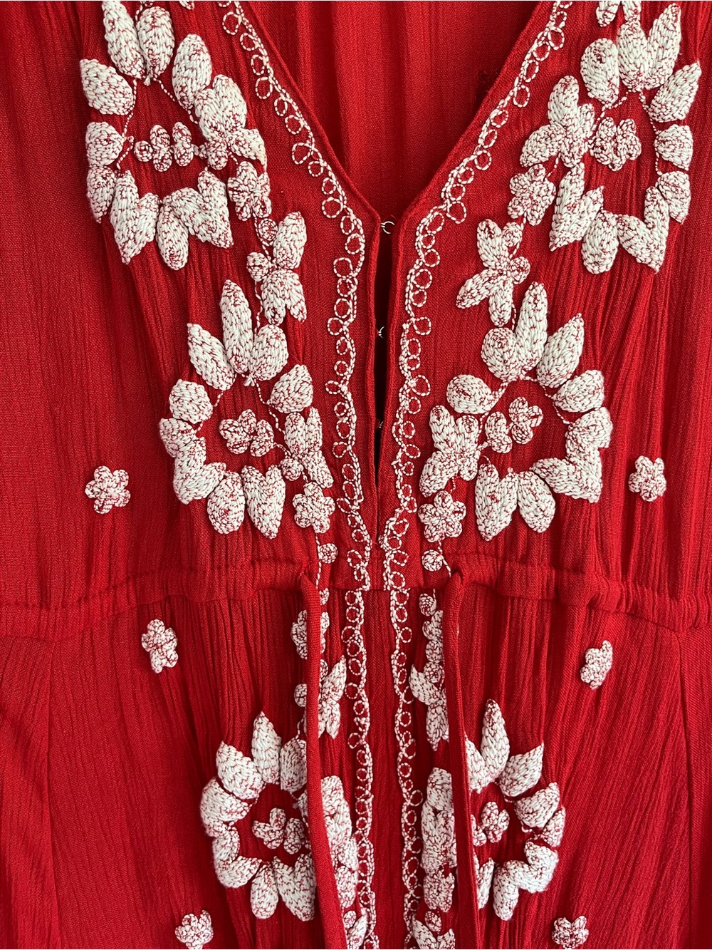 Free People Embroidered Fable Red Midi Dress Boho Flowy Hippie Lightweight Large - Picture 6 of 10